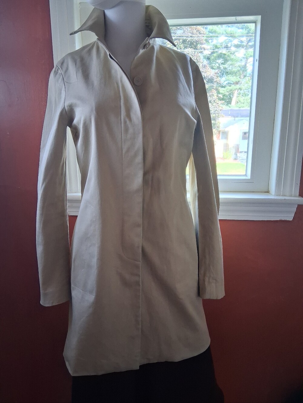 Womens Lightweight Long Trench Coat in Beige